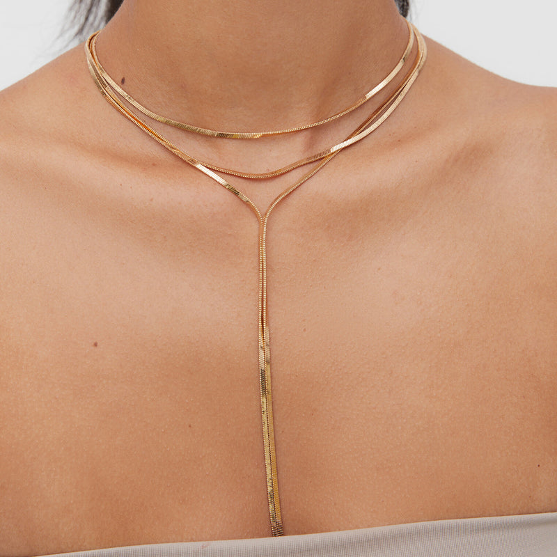 triple layer Y chain snake necklace, view 4 - MRSLM