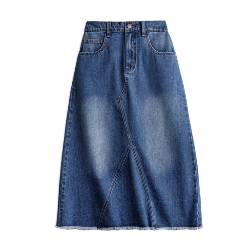 vintage washed denim a-line skirt for women, view 2 - MRSLM