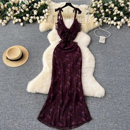 v-neck flounce halter chiffon dress - MRSLM