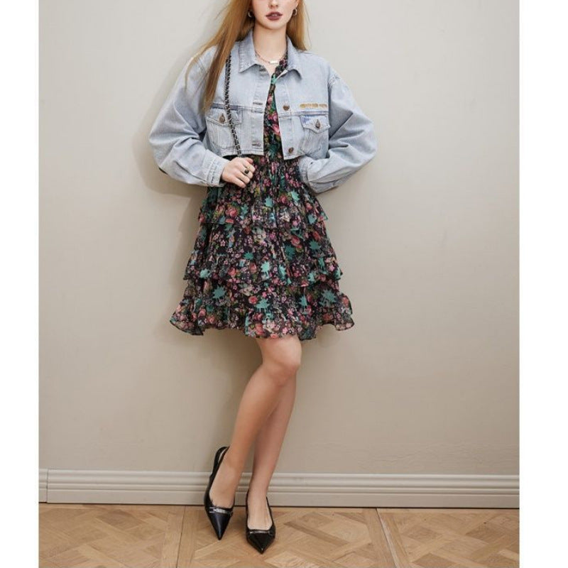 V-neck long sleeve floral dress, view 3 - MRSLM