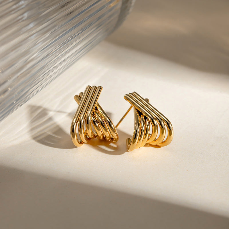 gold plated X-shaped earrings, view 3 - MRSLM