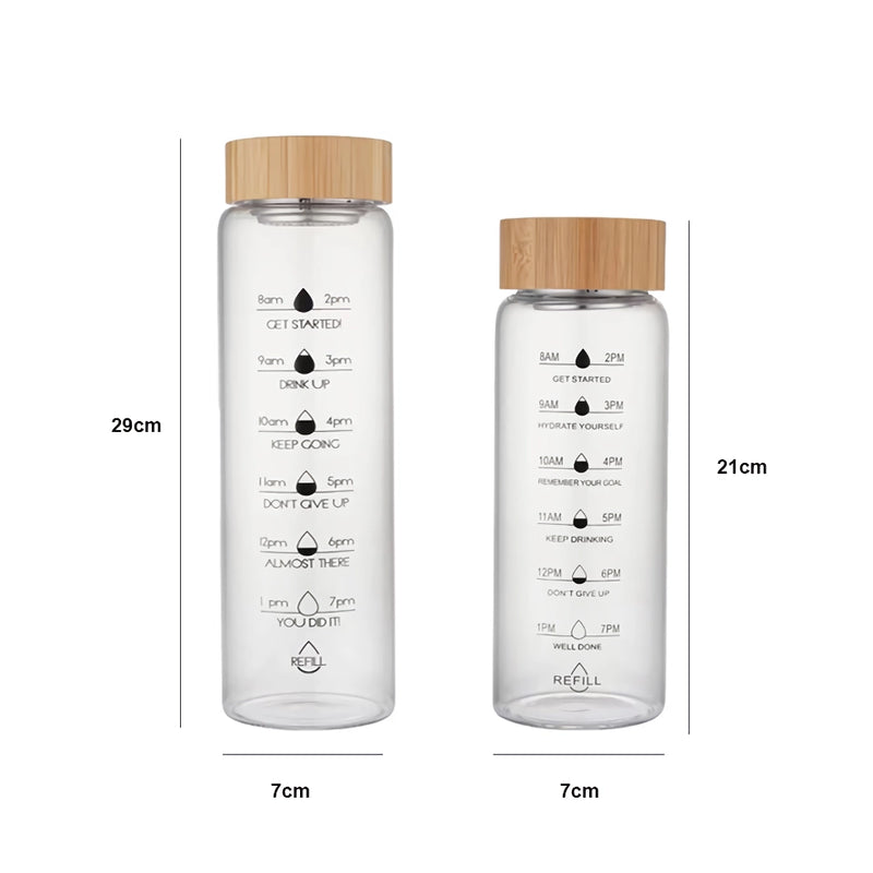 glass water bottle with time marker, view 9 - MRSLM