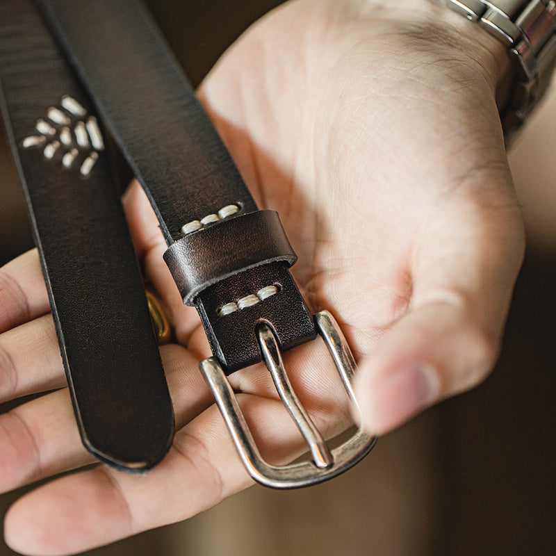 black leather men's belt, view 7 - MRSLM