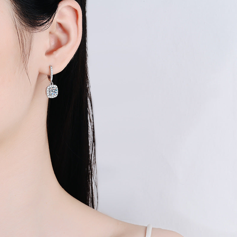 silver moissanite square stud earrings - MRSLM