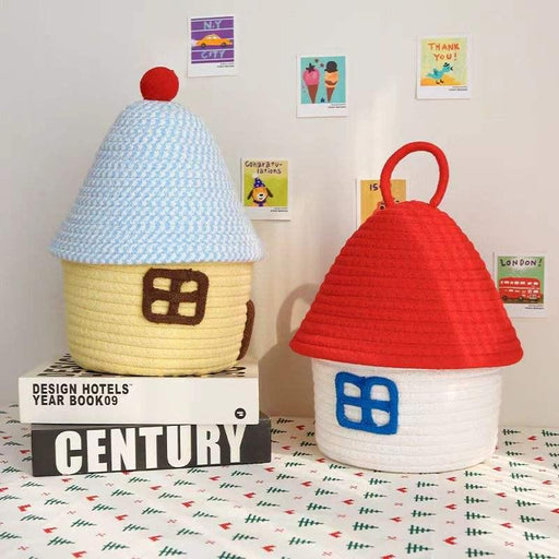 small round woven rope basket with lid - MRSLM