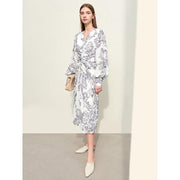 V-neck chiffon dress with Chinese print, view 7 - MRSLM