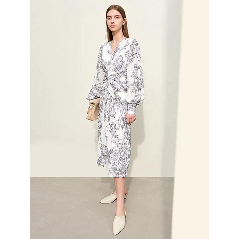 V-neck chiffon dress with Chinese print, view 7 - MRSLM
