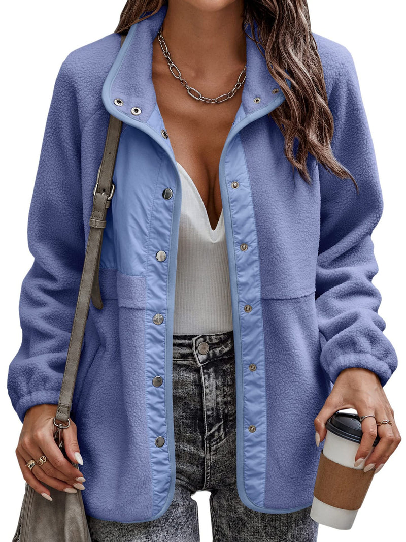 Women's polar fleece stand-collar button jacket, view 3 - MRSLM