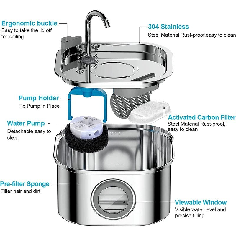 stainless steel cat water fountain 3.2l, view 7 - MRSLM