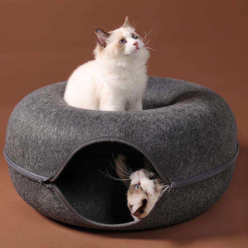 Dual-use donut cat bed and tunnel, view 4 - MRSLM