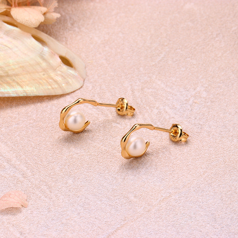 sterling silver pearl earrings, view 6 - MRSLM