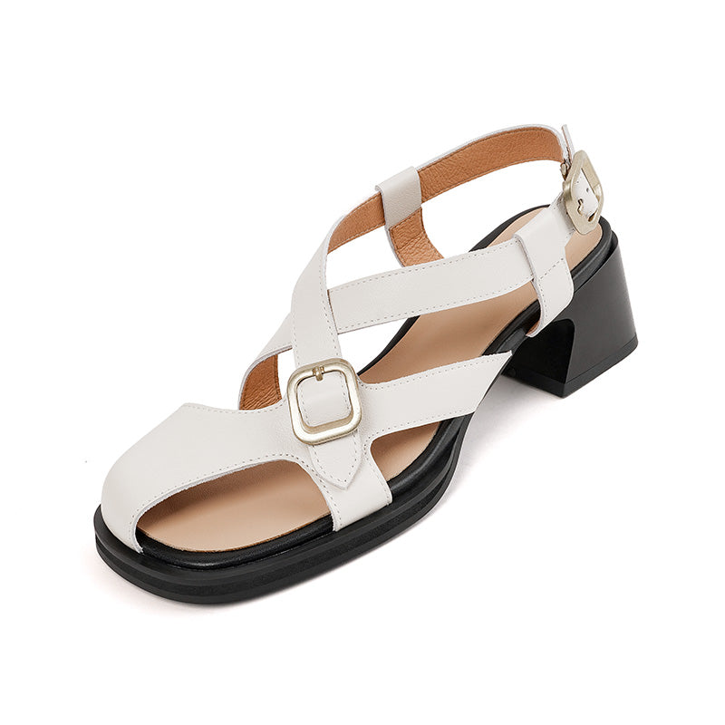 retro square heel leather sandals, view 4 - MRSLM