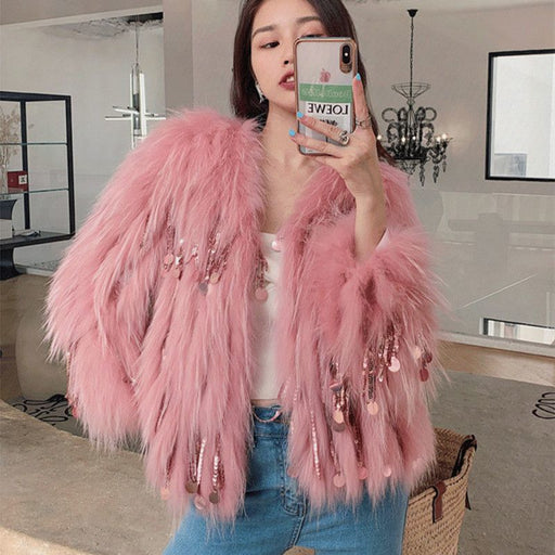 long faux fox fur tassel coat - MRSLM