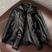men's stand collar leather coat, view 4 - MRSLM