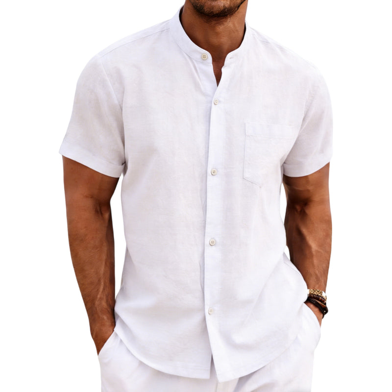 men's linen short sleeve shirt, view 9 - MRSLM