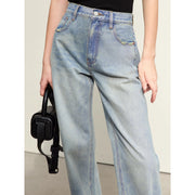 minimalist women's washed straight denim pants, view 2 - MRSLM