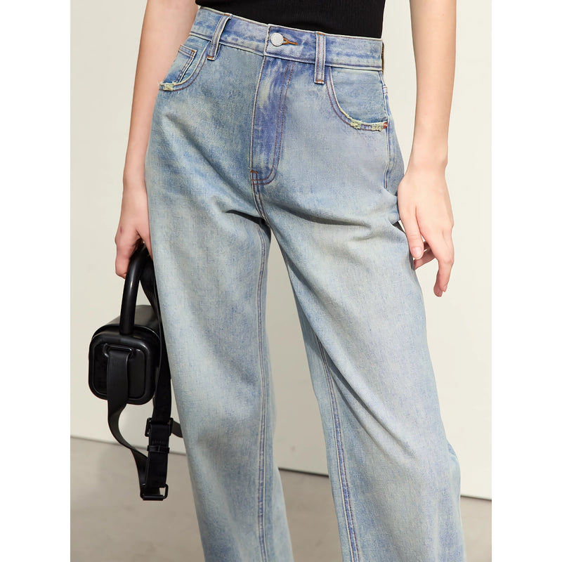 minimalist women's washed straight denim pants, view 2 - MRSLM