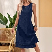 Women's navy sleeveless round neck dress - MRSLM