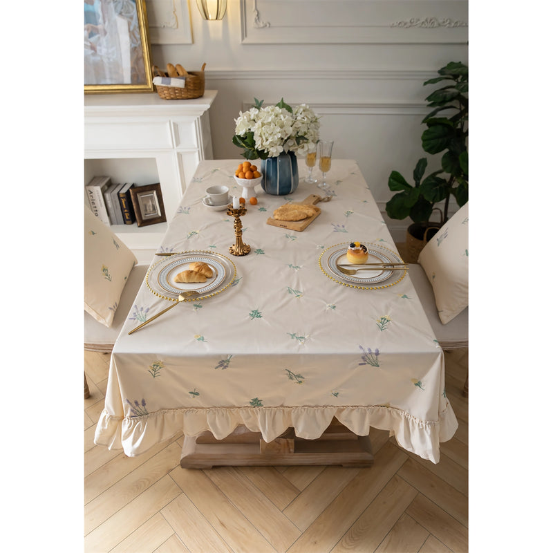 cotton embroidered tablecloth with lotus leaf edge, view 5 - MRSLM