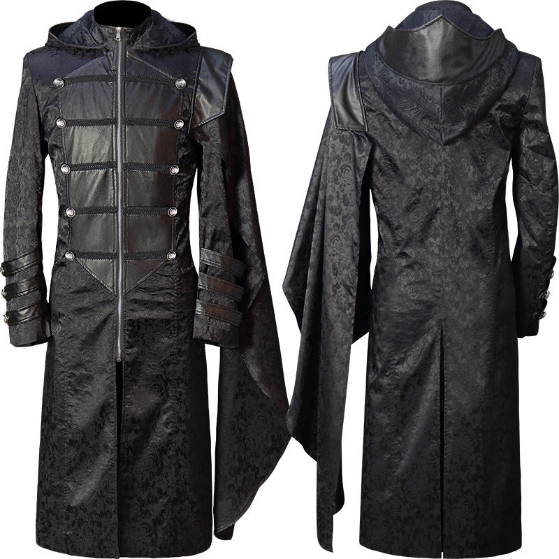 black stand collar punk gothic cape coat, view 3 - MRSLM