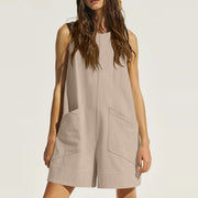 Women's sleeveless shorts jumpsuit with pockets, view 9 - MRSLM
