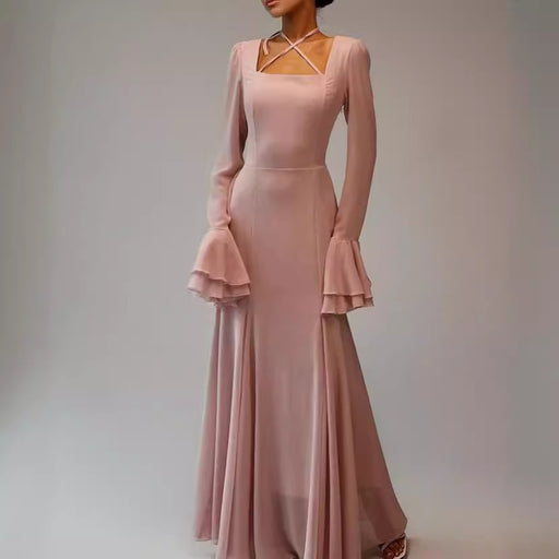 Square collar bell sleeve dress - MRSLM