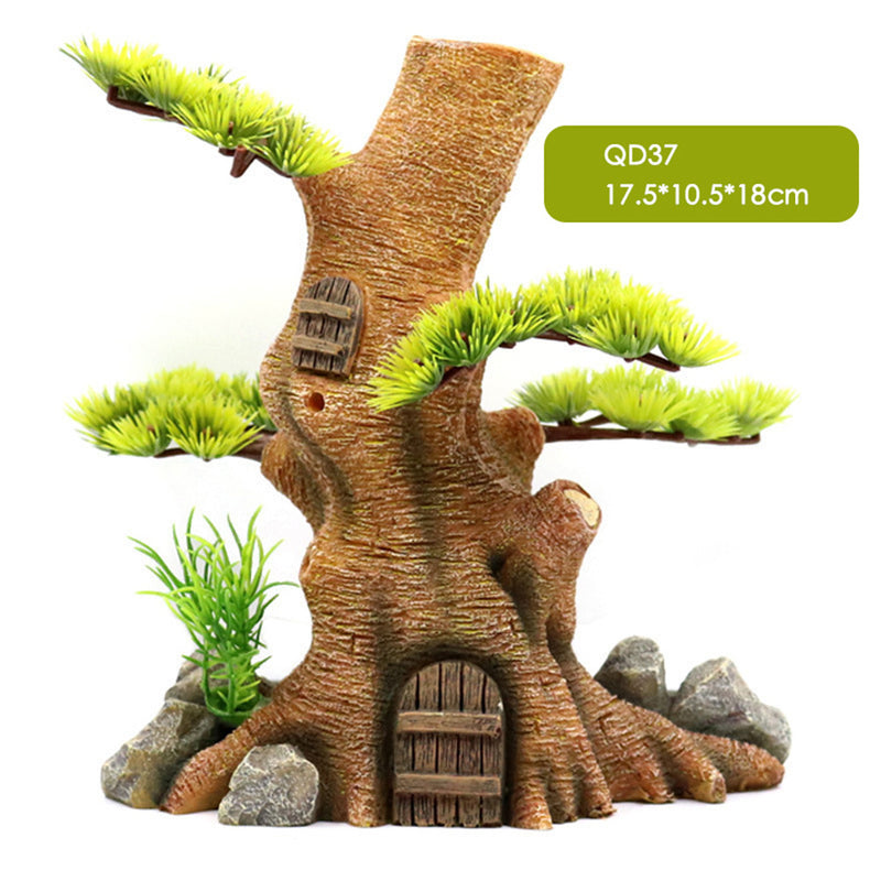 realistic tree trunk aquarium ornament, view 2 - MRSLM