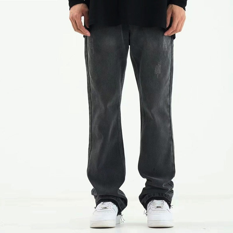 Micro Flared Fringe Worn Jeans Men's