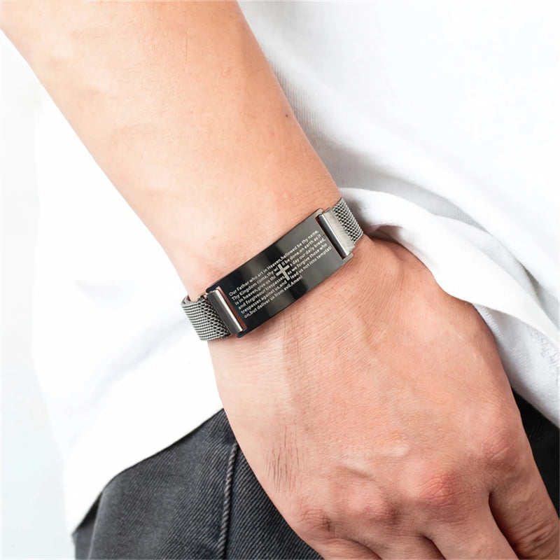 Christian cross magnetic cuff bracelet for men, view 6 - MRSLM