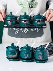 emerald ceramic seasoning jar set, view 9 - MRSLM