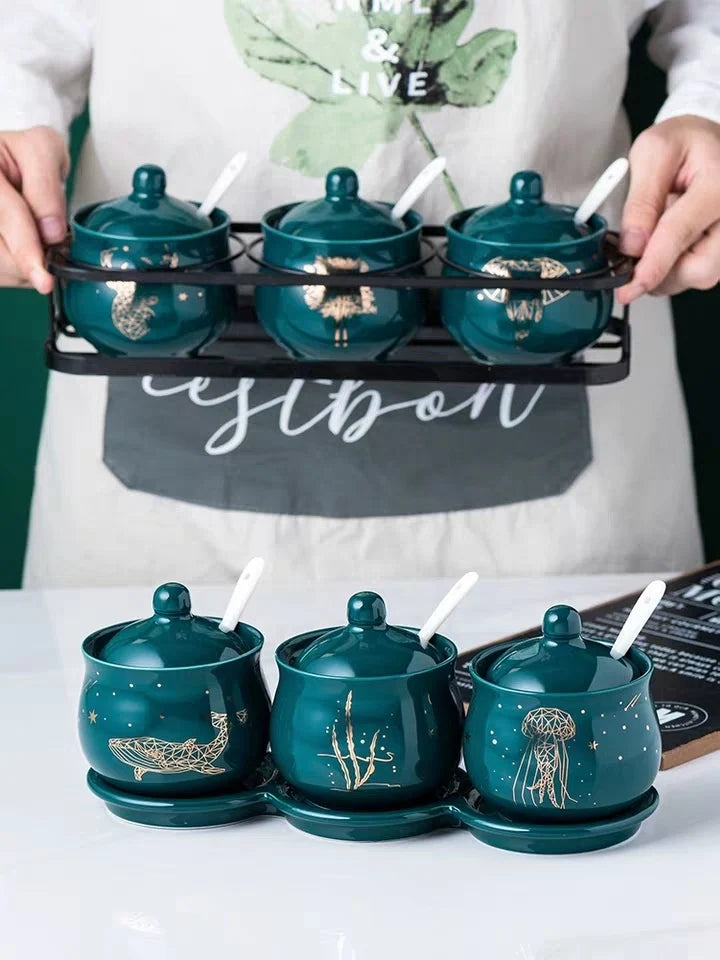 emerald ceramic seasoning jar set, view 9 - MRSLM
