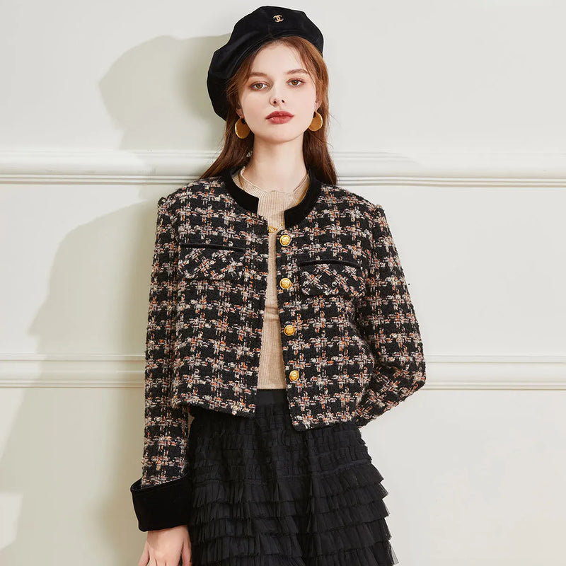 retro plaid long sleeve office coat, view 2 - MRSLM