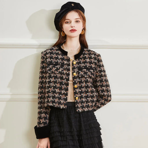 retro plaid long sleeve office coat, view 2 - MRSLM