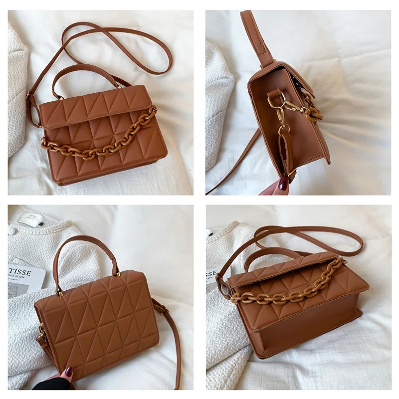 Chain-trimmed plaid crossbody bag, view 11 - MRSLM