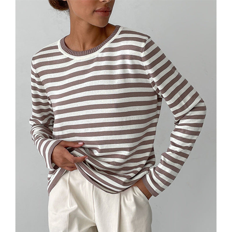 round neck knitted striped sweater, view 2 - MRSLM