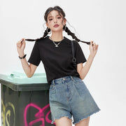 high waist denim shorts, view 3 - MRSLM