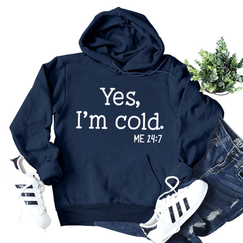 yes i'm cold letter print hoodie, view 2 - MRSLM