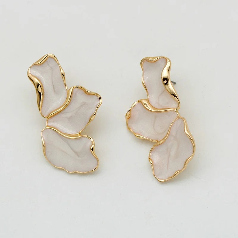 zinc alloy cream enamel petal earrings, view 2 - MRSLM