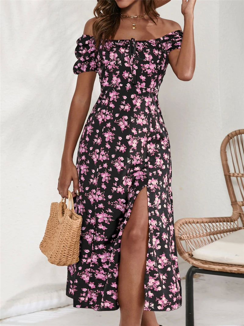 Women's printed long strapless dress, view 5 - MRSLM