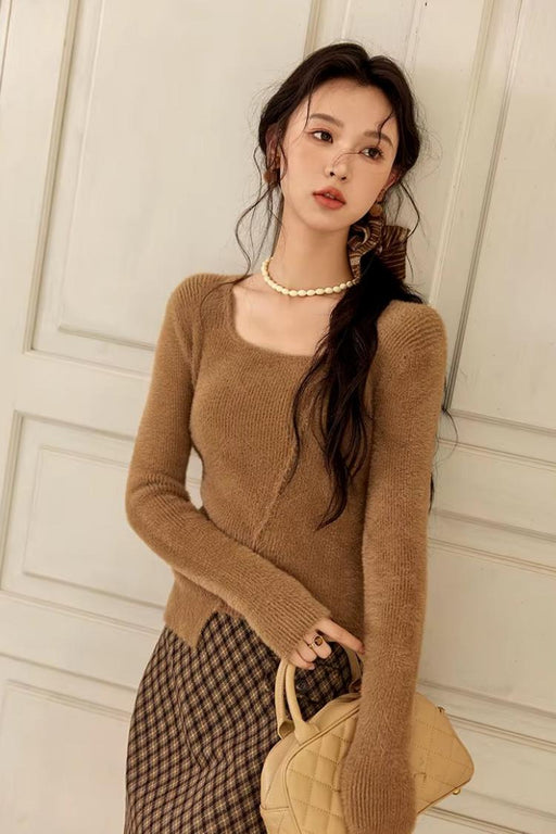 women's asymmetric knitted sweater, view 2 - MRSLM