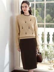 khaki embroidered knit sweater, view 8 - MRSLM
