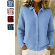 women's button knit lapel cardigan sweater, view 4 - MRSLM