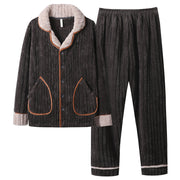 Men's flannel lounge robe cardigan set, view 14 - MRSLM