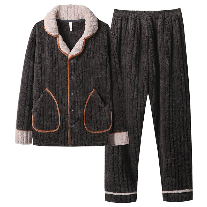 Men's flannel lounge robe cardigan set, view 14 - MRSLM