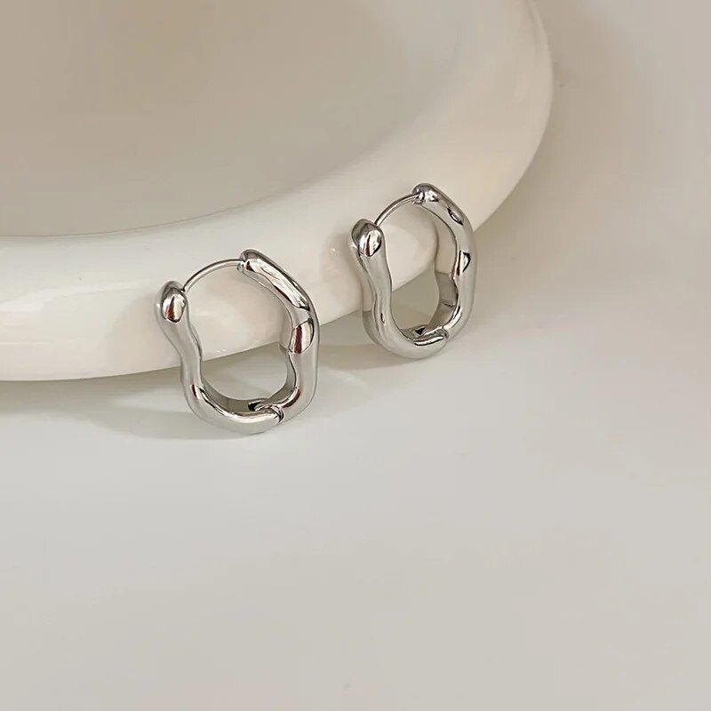stainless steel geometric hoop earrings, view 9 - MRSLM