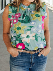 women's ruffle sleeve floral vest top, view 6 - MRSLM