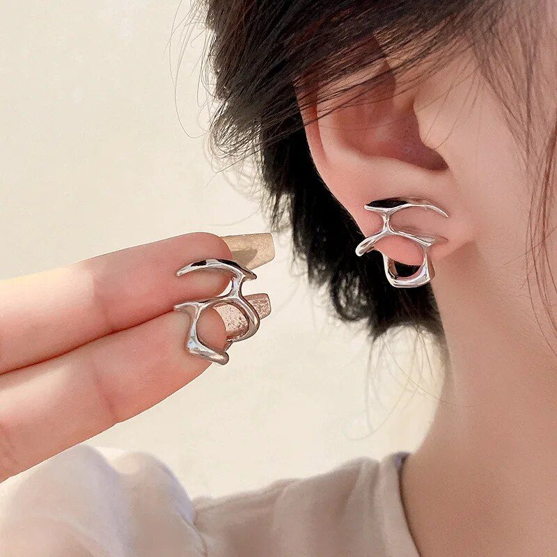 Liquid metal irregular stud earrings, view 2 - MRSLM
