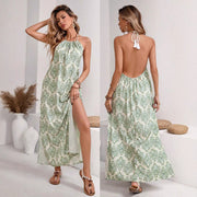 halter tassel lace-up backless slit dress - MRSLM