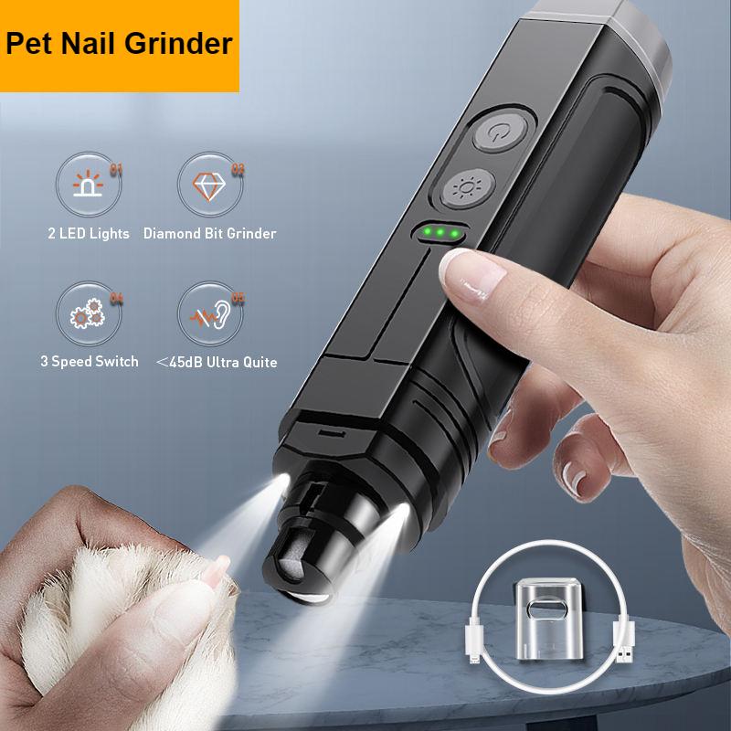 Electric pet nail grinder with dual LED light, view 3 - MRSLM
