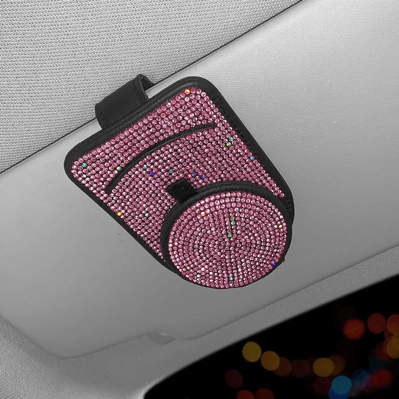 leather bling sunglass card holder for car visor, view 8 - MRSLM